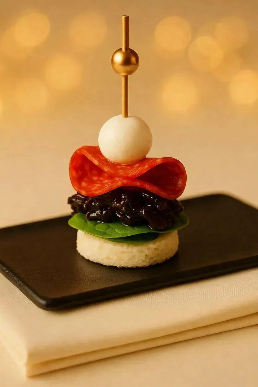 Canapé de chorizo y mozzarella