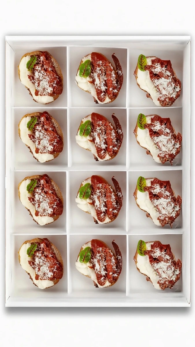 Bruschetta de tomate seco y queso curado