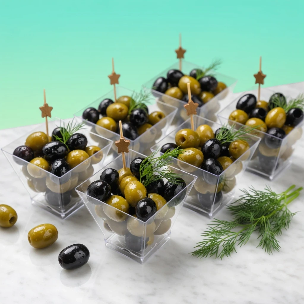 Vasito de aceitunas verdes y negras