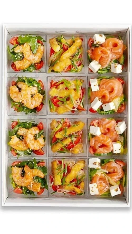 Surtido de mini ensaladas de marisco