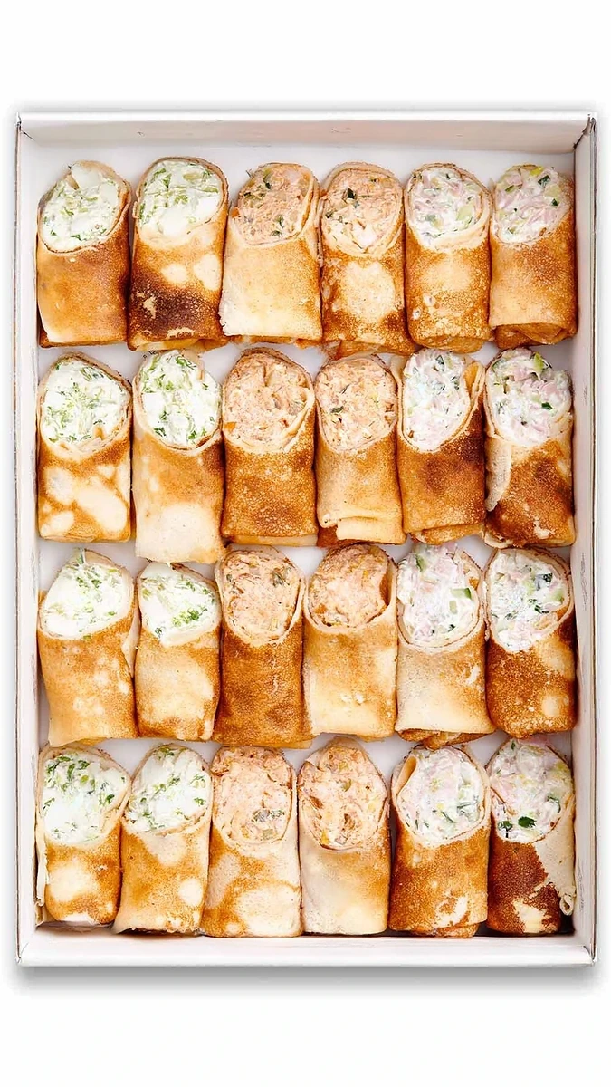 Surtido de mini crepes — jamón, pollo y huevo