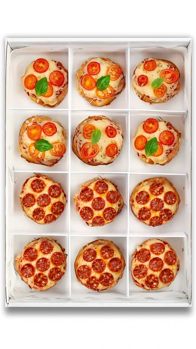 Mini pizzas Margarita y española — bandeja de 12