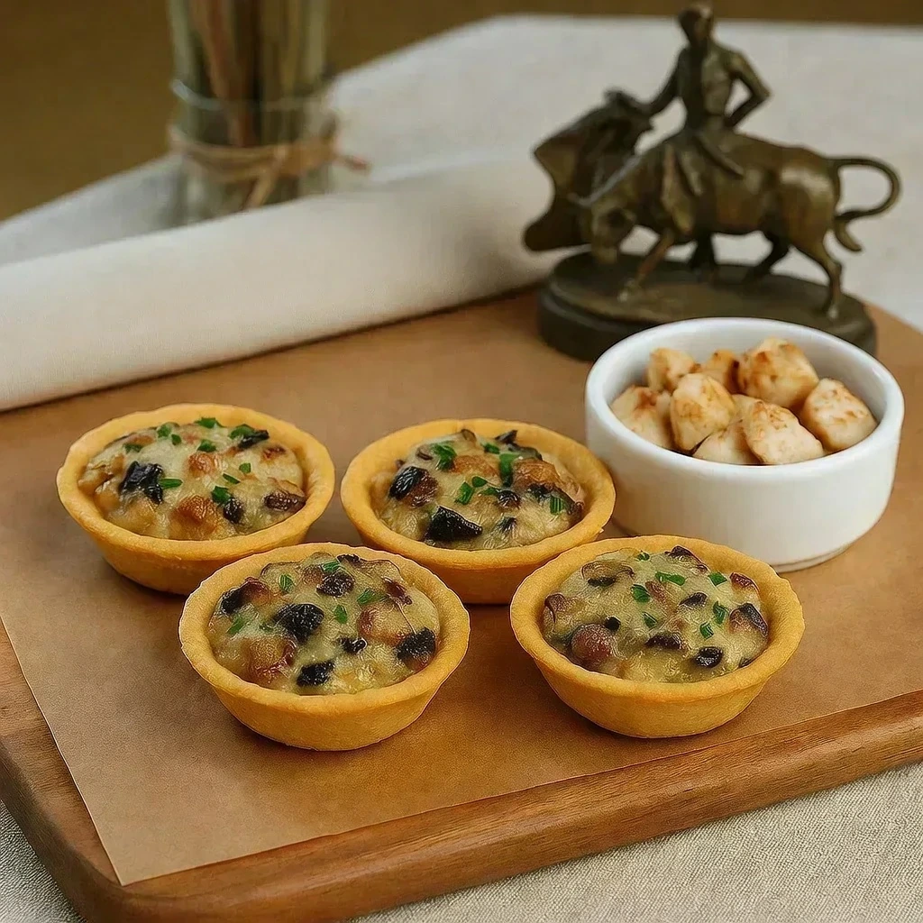 Tartaleta de pollo y champiñones a la nata