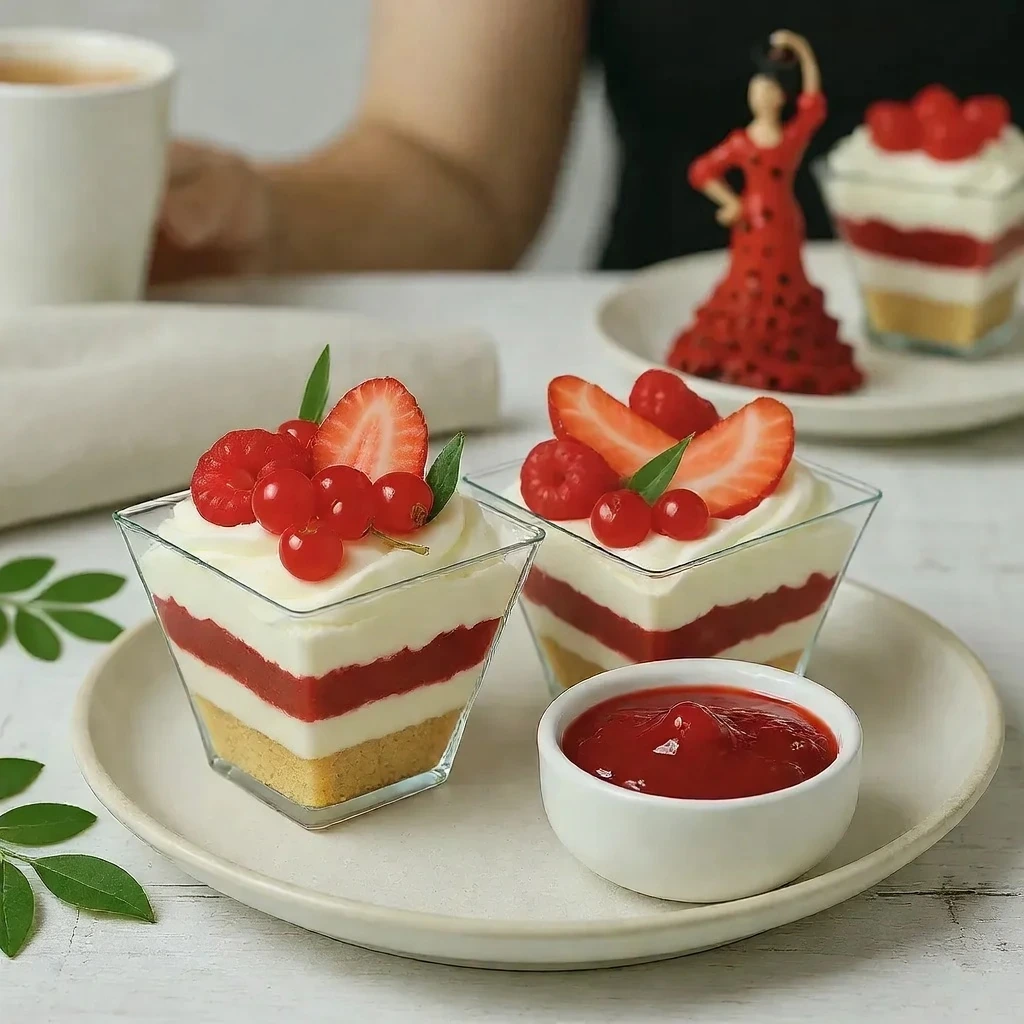 Vasito de tarta de queso y frutos rojos