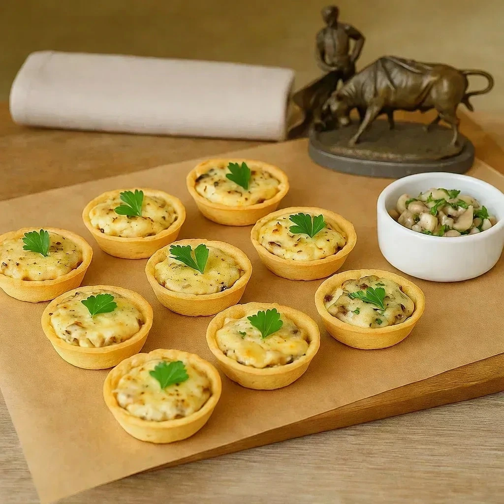 Tartaleta de champiñones y mozzarella gratinada