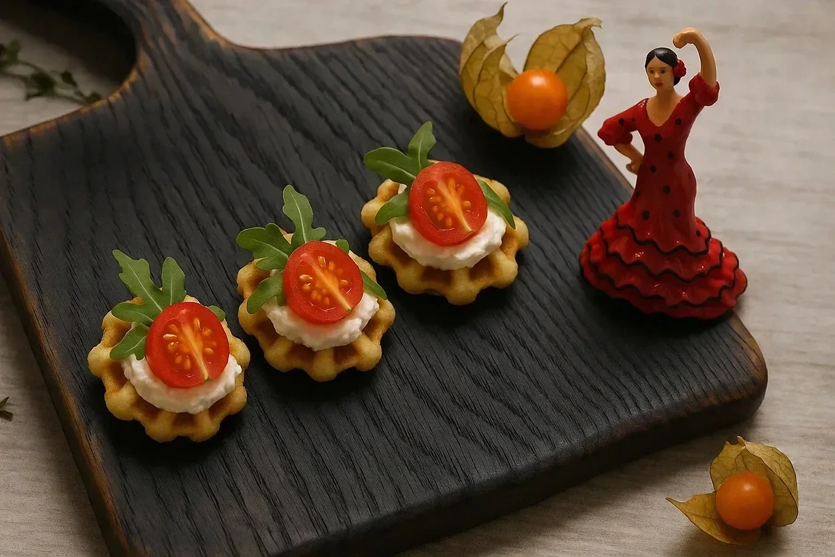 Mini gofre de crema de queso y tomate cherry