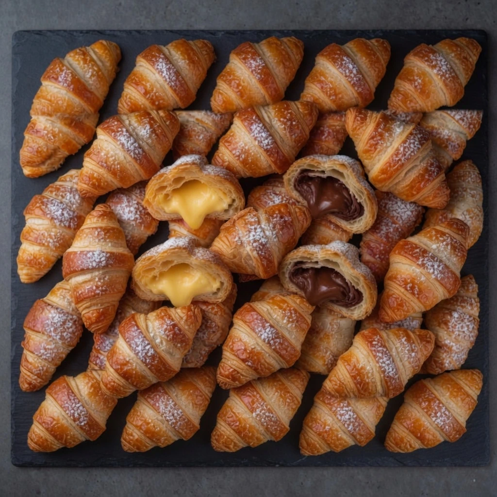 Mini croissants dulces de crema y chocolate