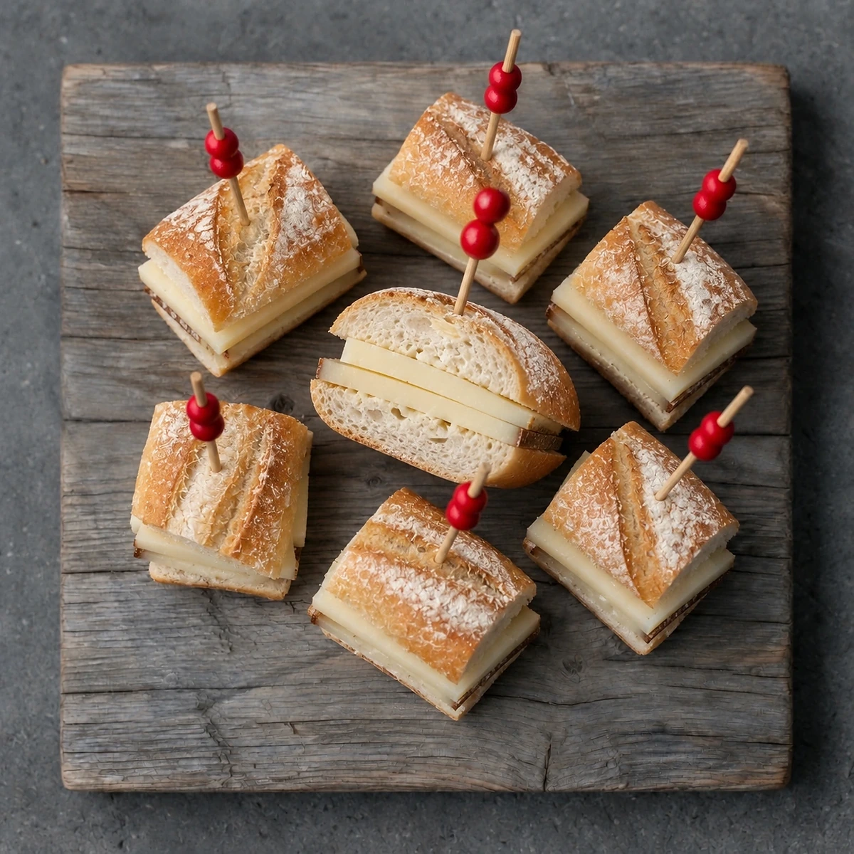 Mini bocadillos de queso manchego y aceite de oliva virgen extra