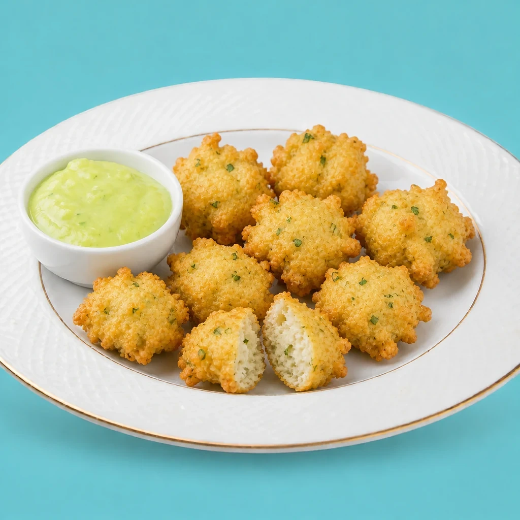Buñuelos de bacalao con alioli de perejil