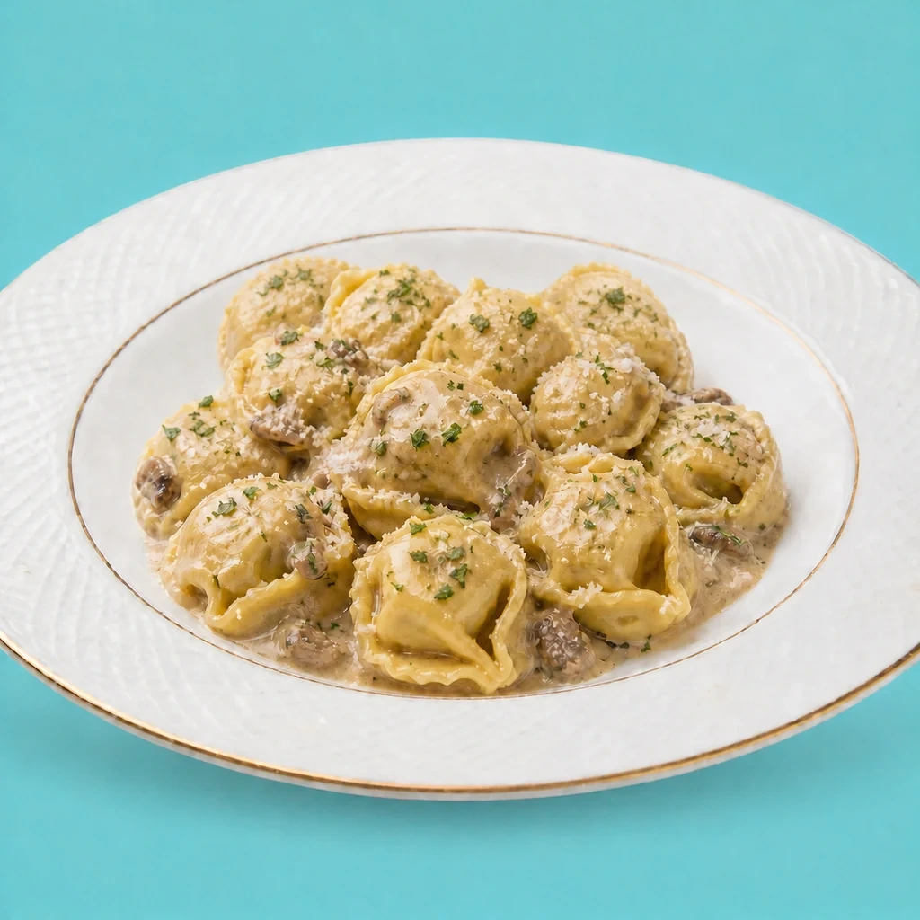 Tortelloni de ricotta y setas con crema de boletus