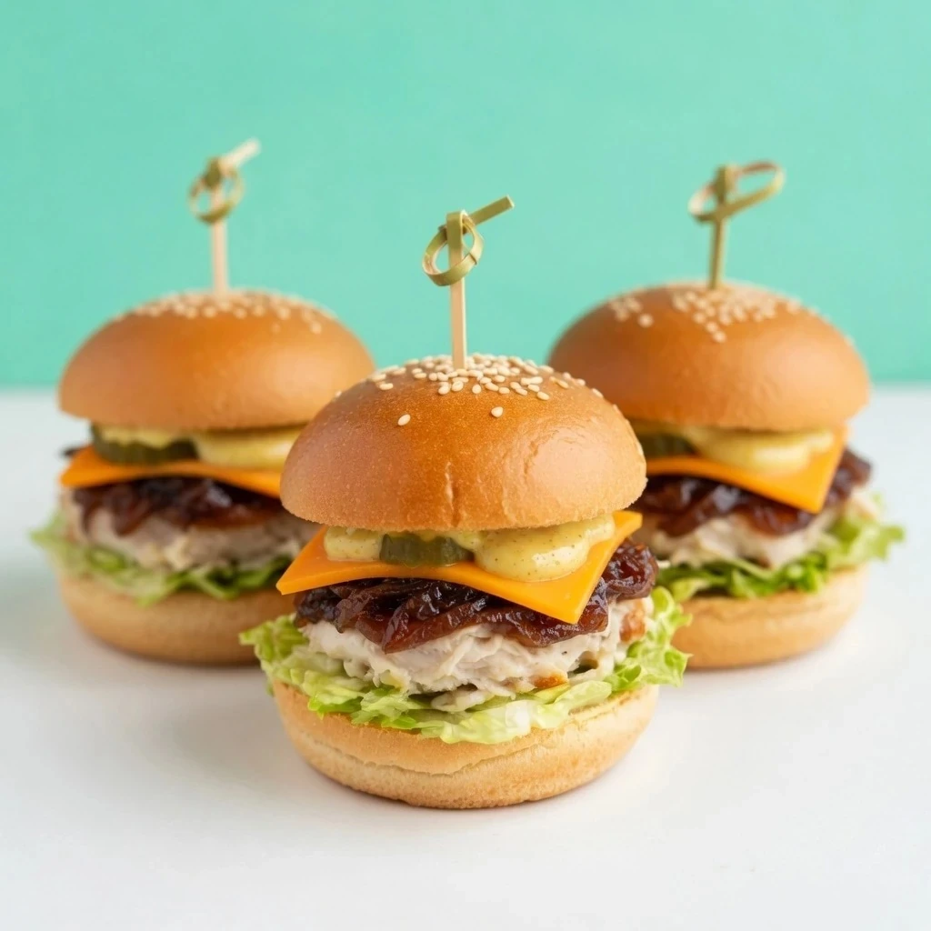 Mini hamburguesa de pollo con miel y mostaza