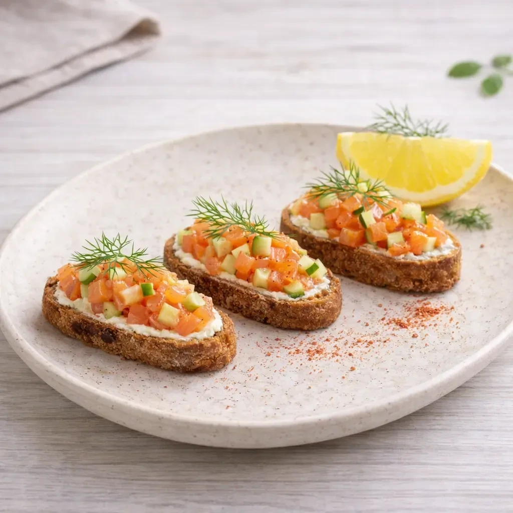 Tosta de tartar de trucha con queso crema