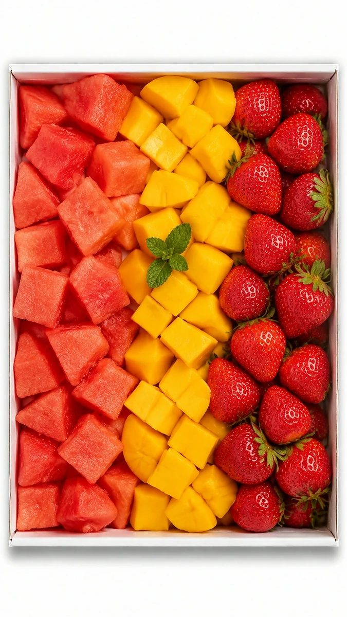 Caja de fruta «Mango, fresa y sandía»
