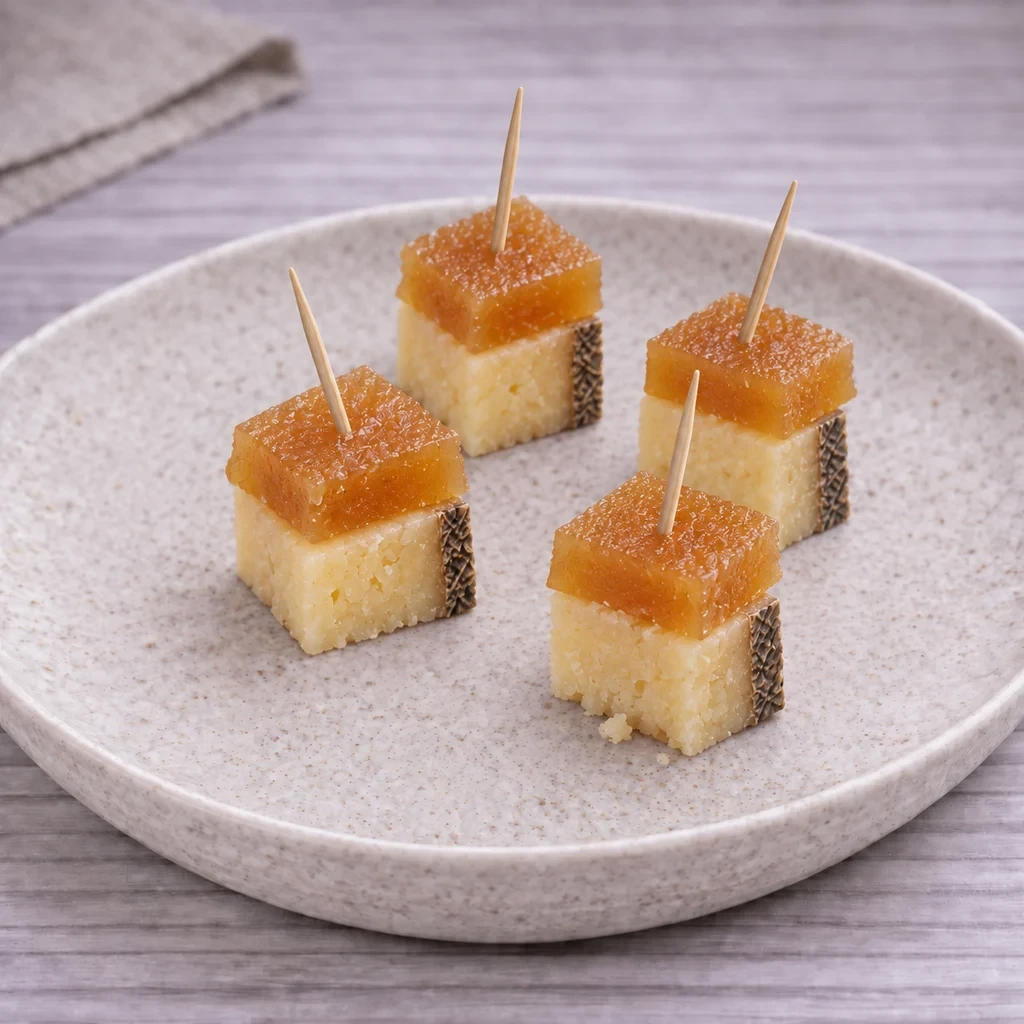 Brocheta de queso manchego con membrillo