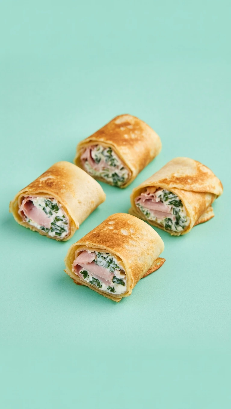 Mini crepe de jamón cocido y queso crema
