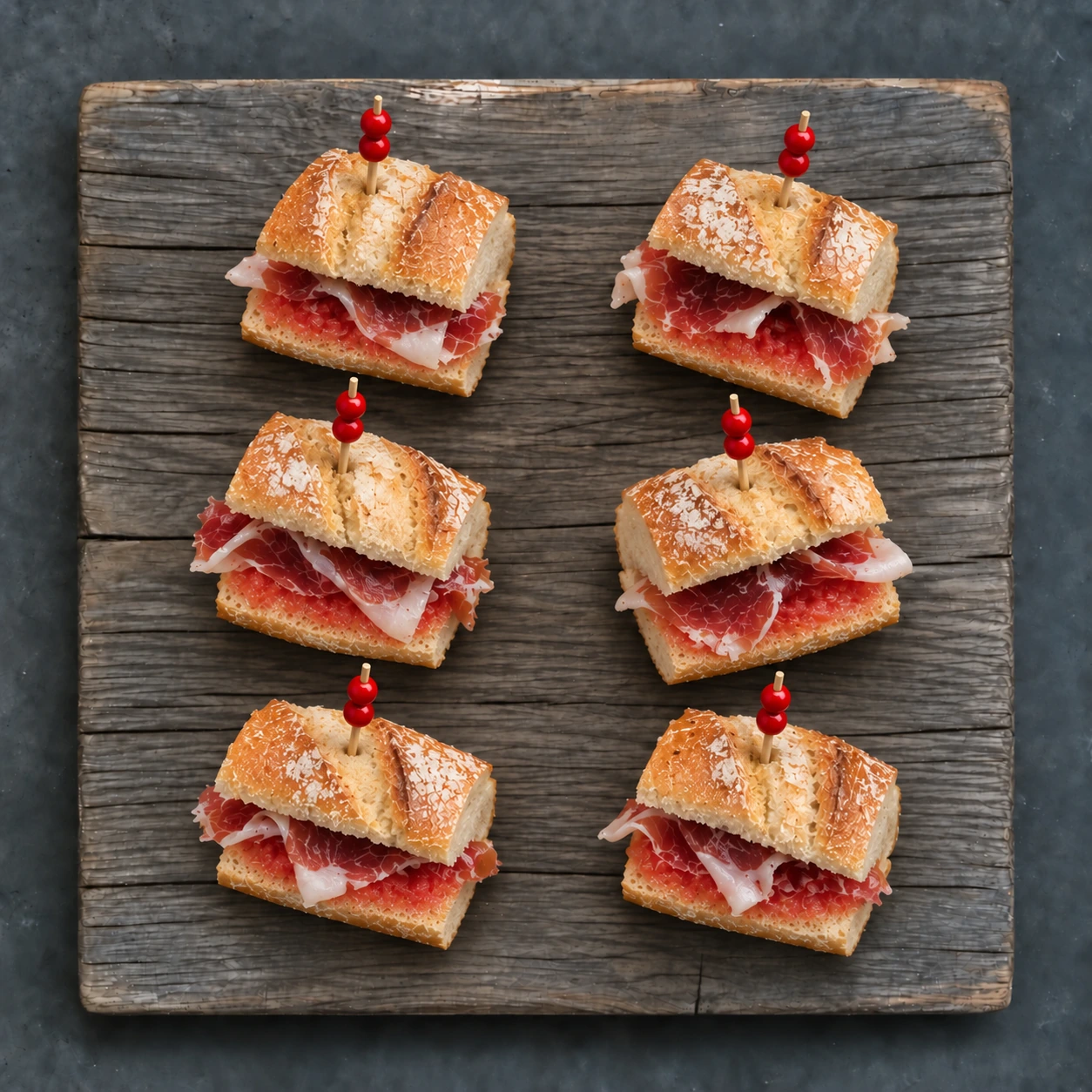 Mini bocadillo de jamón serrano con tomate
