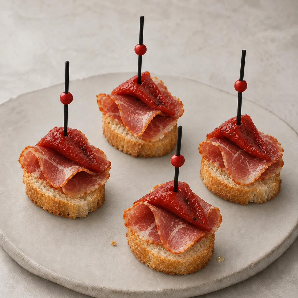 Montadito de lomo con pimiento del piquillo