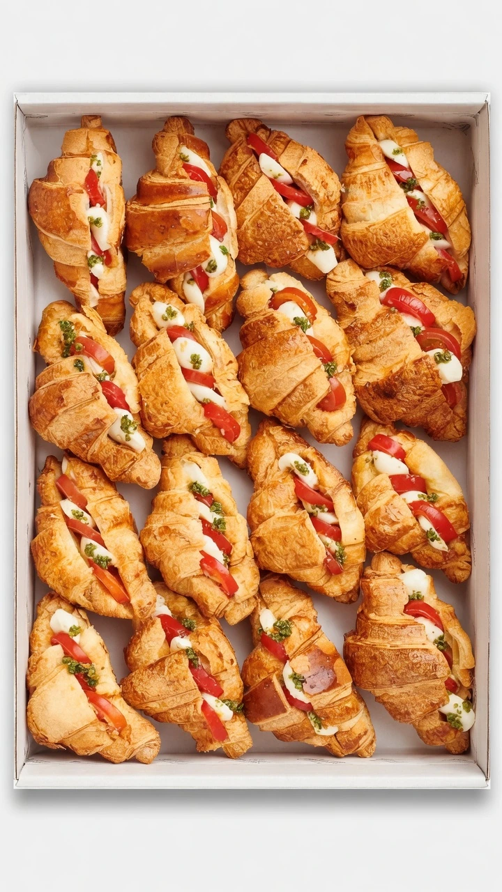 Mini croissants de mozzarella, tomate y pesto
