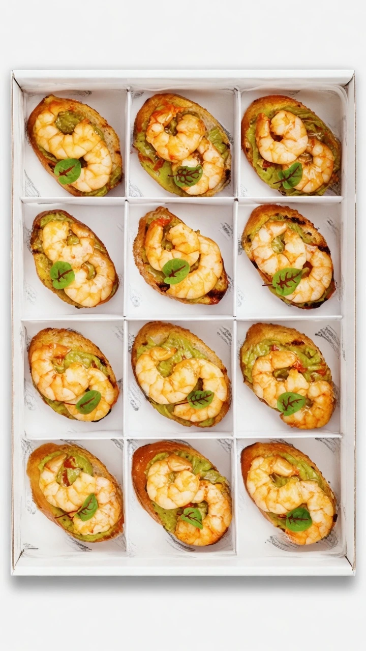 Bruschetta de langostino y guacamole