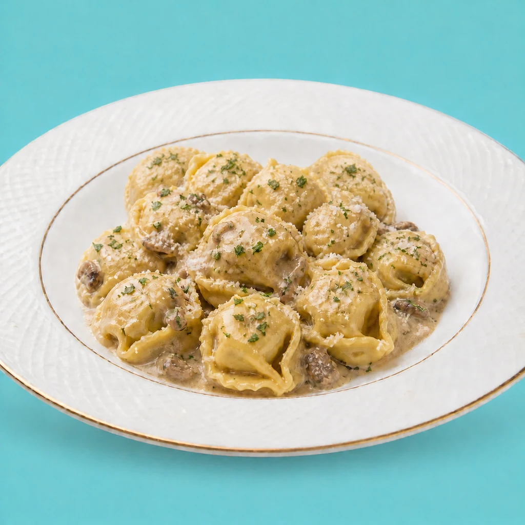 Tortelloni de ricotta y setas con crema de boletus