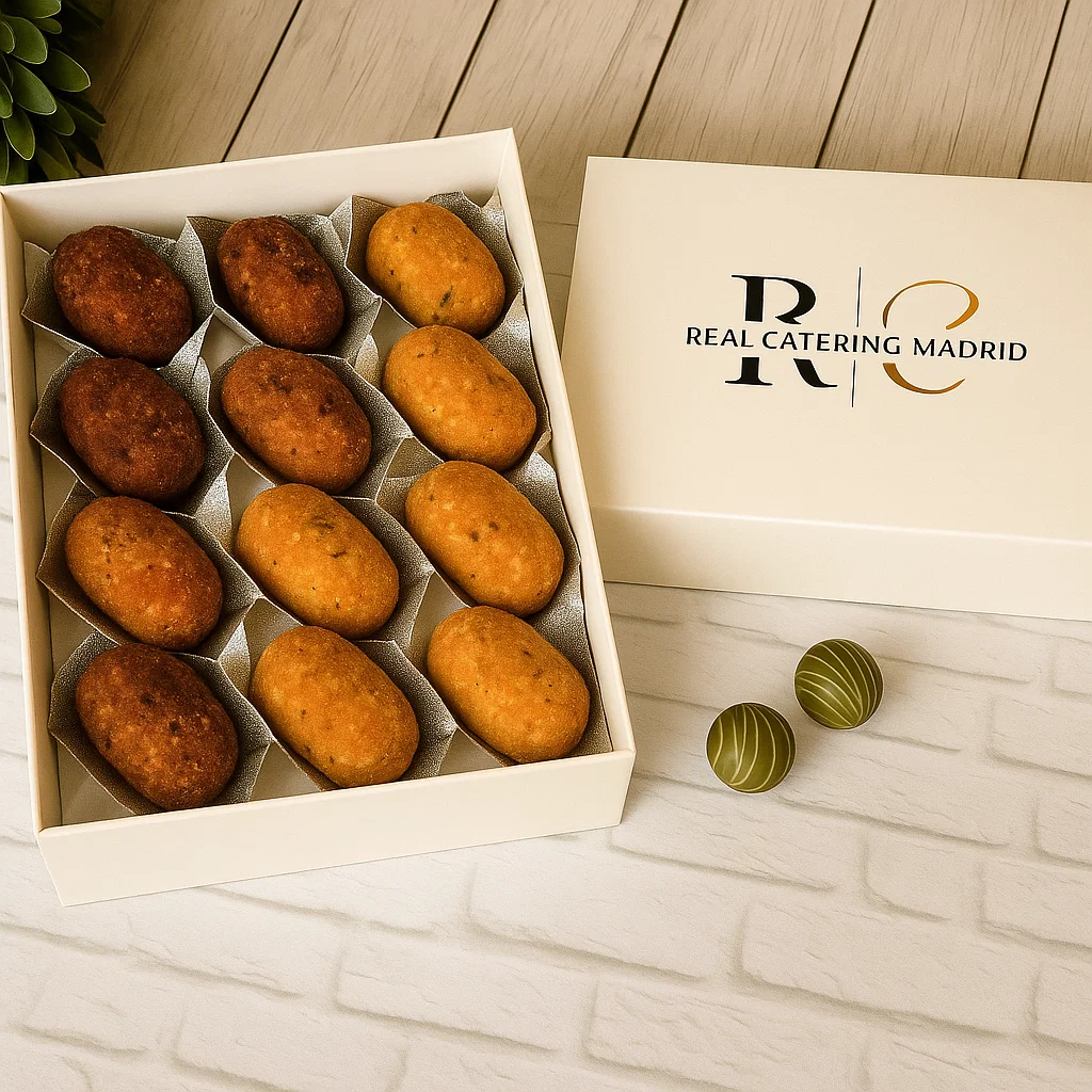 Bandeja 12 Croquetas Veganas «Doble Cremoso»: Setas & Boniato / Calabaza con Cúrcuma